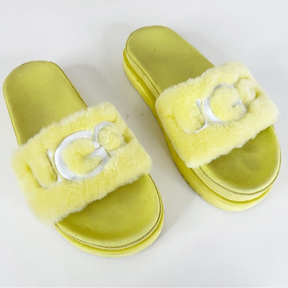UGG Laton Fur Slide Sandals Womens 8 Margarita Yellow 1111236